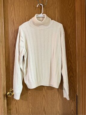Men's Cream Turtleneck Sweater - Classic Ribbed Knit